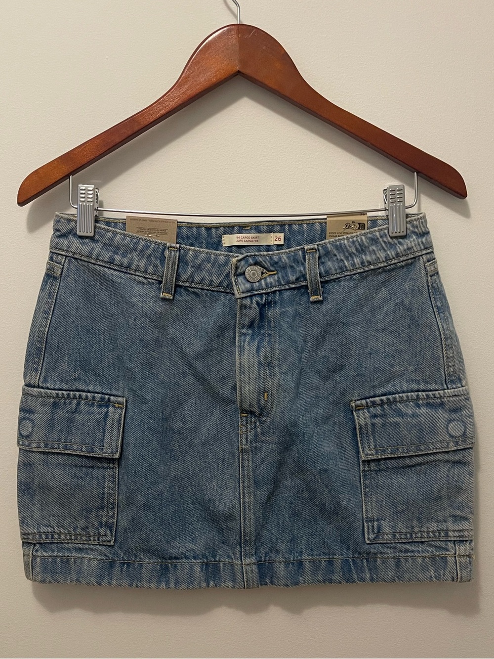 Levi's Washed Blue Denim Cargo Mini Skirt